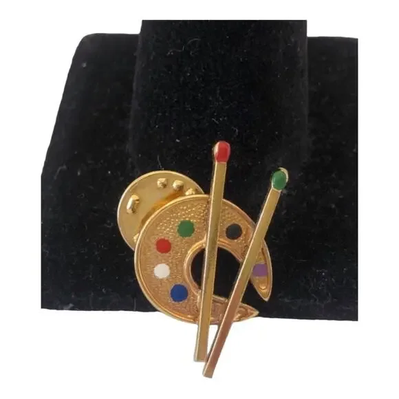 Vintage Artist's Palette Brush Paints Gold Tone Pin/Brooch - Picture 4 of 8